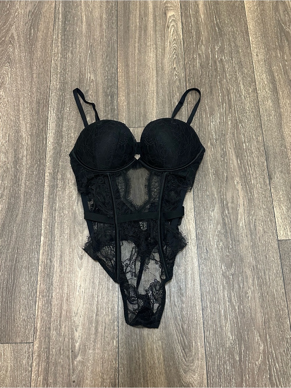 Victoria's Secret Black Lace Bustier Bodysuit